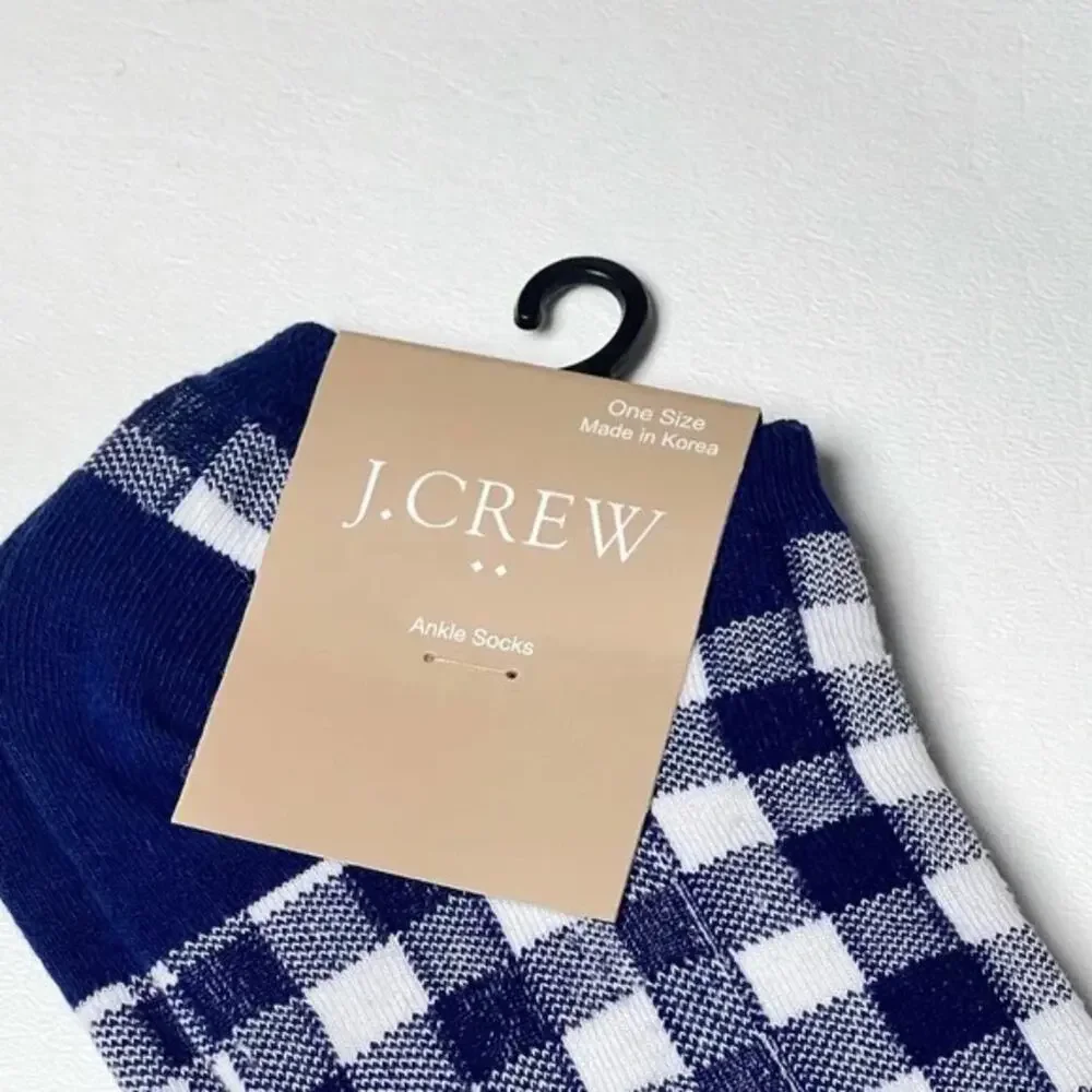 J.Crew Women's Ankle Gingham Blue and White Plaid Print Socks OS NWT